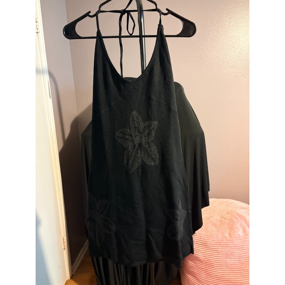 Honor The Gift Black Halter Floral Knit Dress Sz M